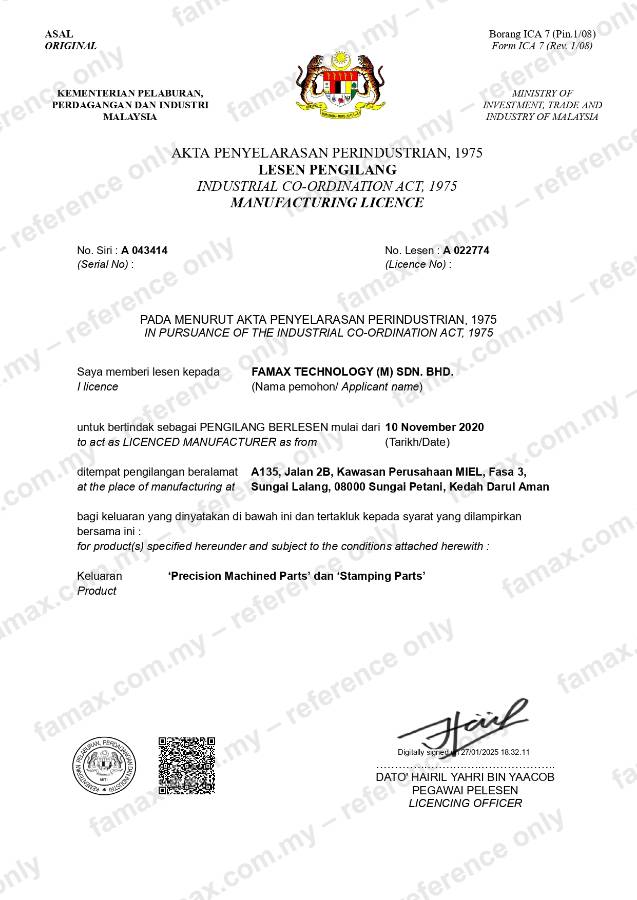 1st Manufacturing Licence – reference copy 1st Manufacturing Licence – reference copy